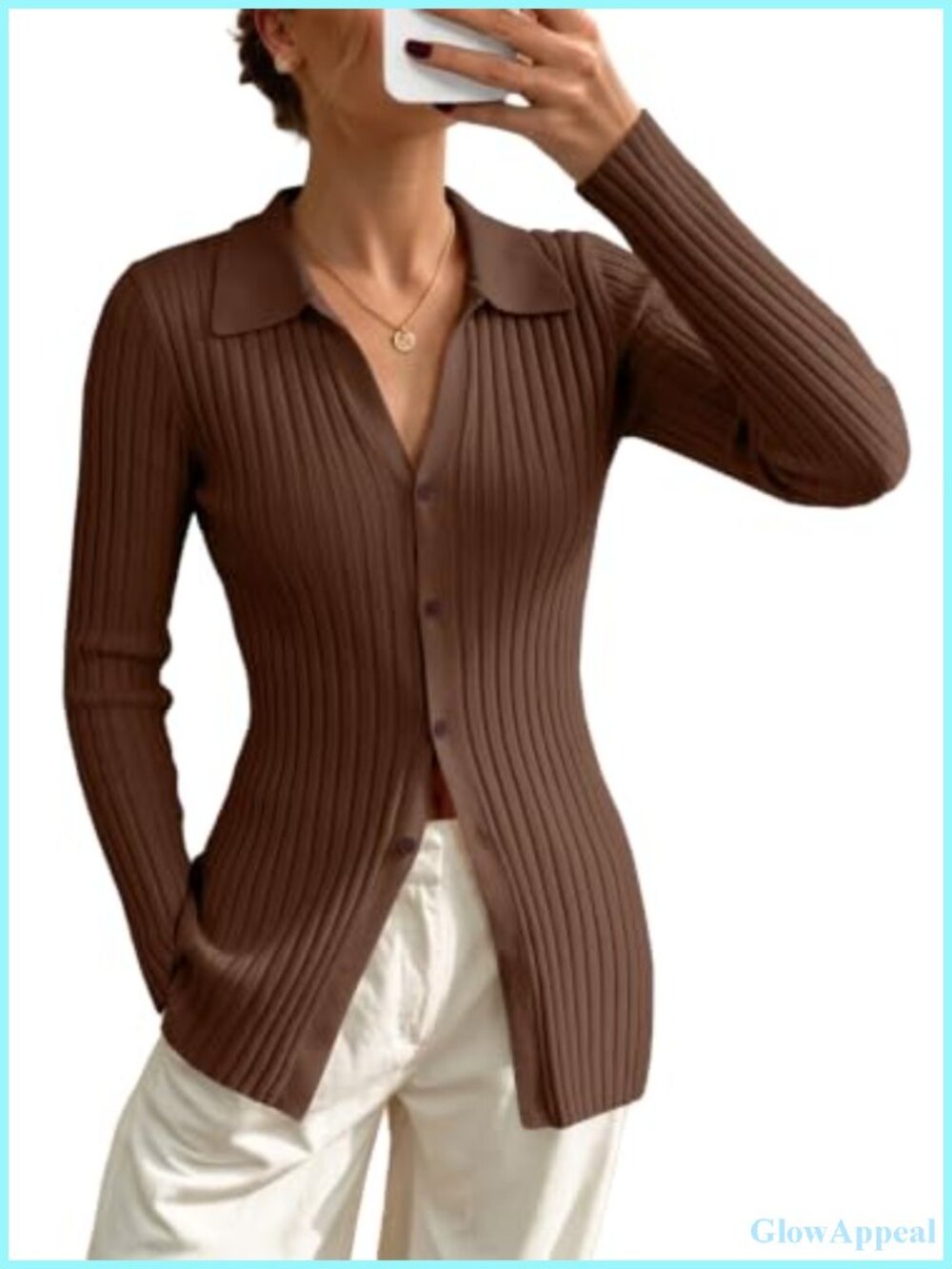 V-Neck Cardigan Sweater Lightweight Knit Long Sleeve Button Up